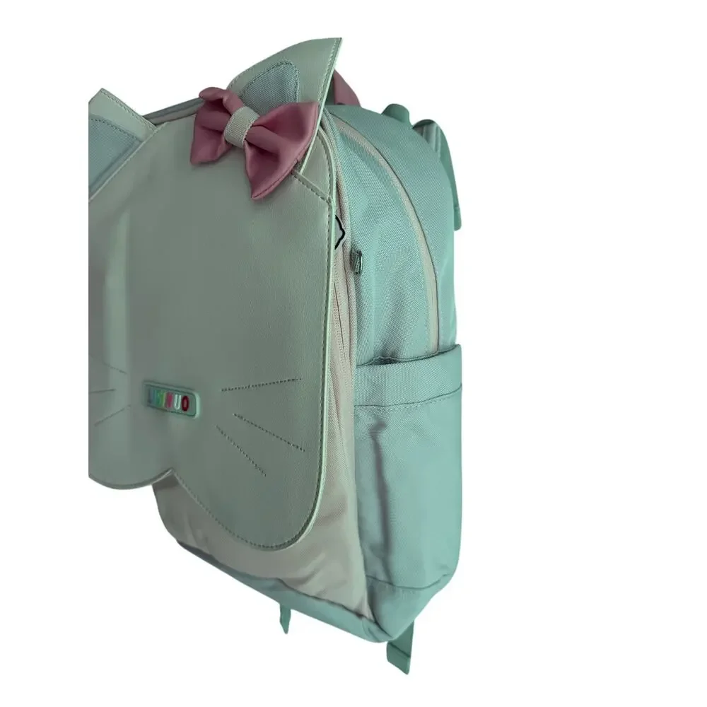 Cat Backpack Pink Mint School Kids Bookbag Bow Design